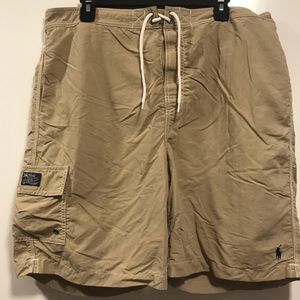 Polo Ralph Lauren swim shorts XL khaki w/navy accent. Great condition!